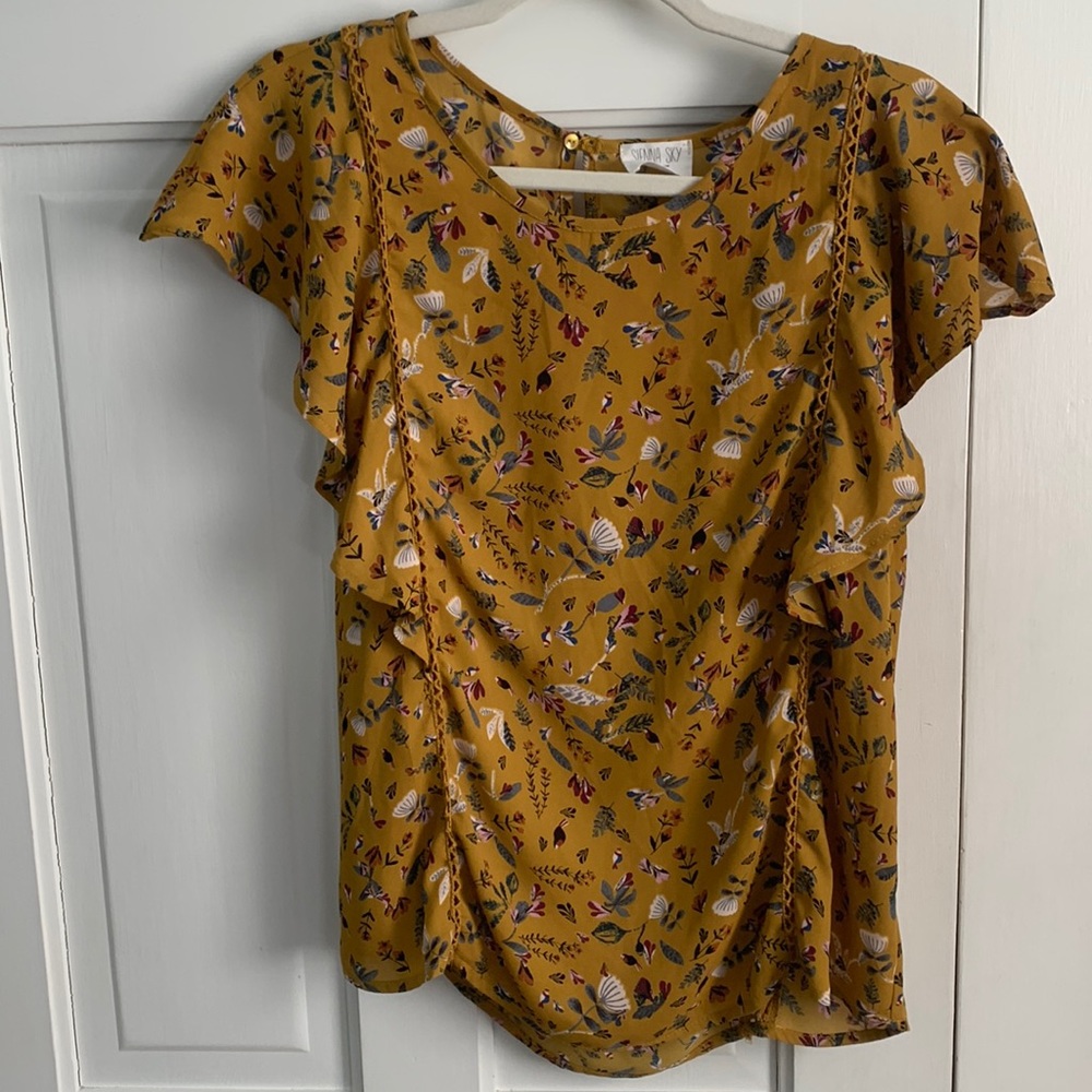 Blouse with birds and flowers
